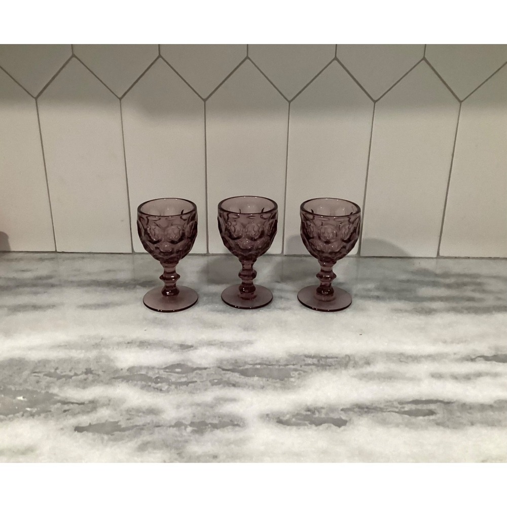 Vintage Imperial Glass Ohio Provincial Amethyst Water Goblet 3 Oz Vtg Set‎ of 3